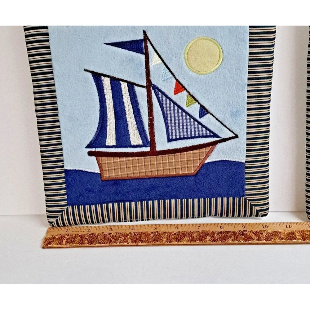 NoJo Crown Crafts Nautical Sailboat Fabric Wall Art Set of 2 Nursery Decor 10x10